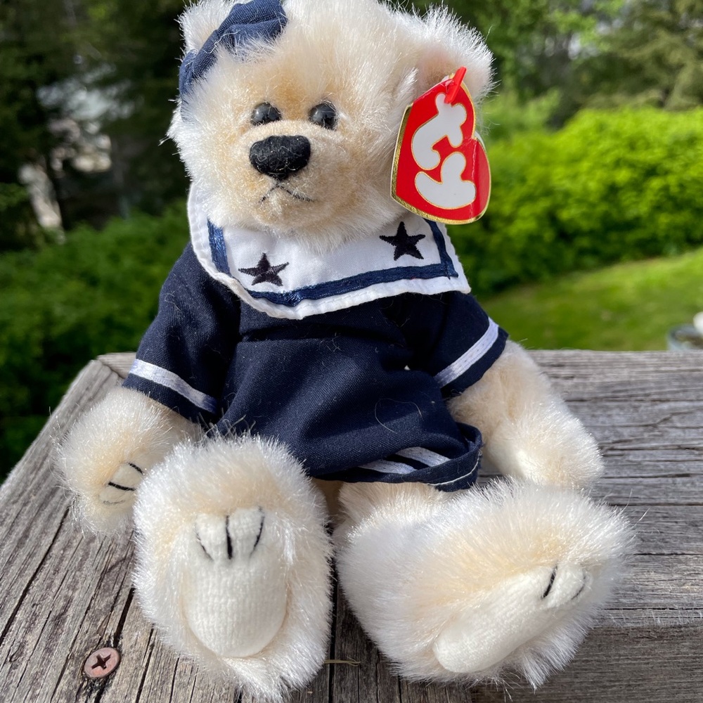 Ty Attic Treasures, Breezy, Teddy Bear 1993 Blue Navy Dress Stuffed Animal